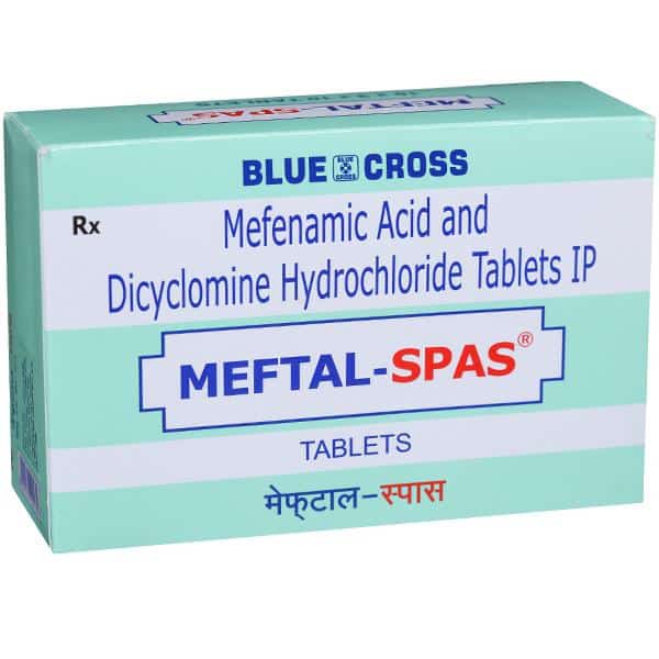 Meftal-Spas Dicyclomine 10mg & Mefenamic Acid 250mg Tablets, Blue Cross  Laboratories Ltd, Treatment: Menstrual Pain